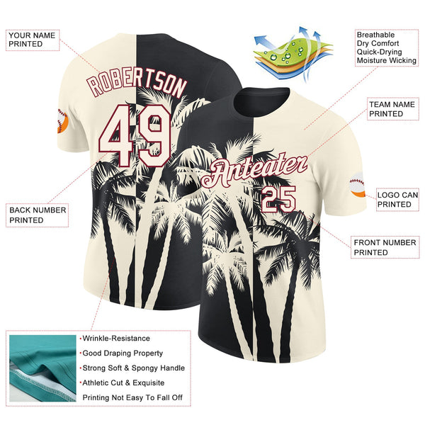 Custom Cream Black-Crimson Hawaii Tropical Coastal Palm Trees Performance T-Shirt alternate