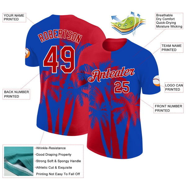 Custom Thunder Blue Red-White Hawaii Tropical Coastal Palm Trees Performance T-Shirt alternate