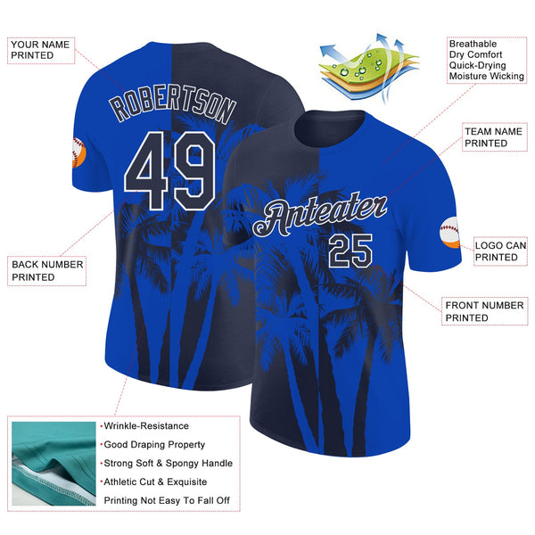Custom Thunder Blue Navy-White Hawaii Tropical Coastal Palm Trees Performance T-Shirt alternate