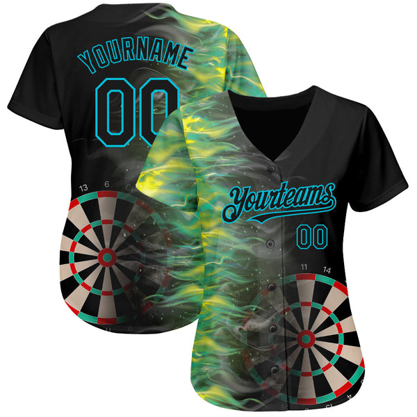 Custom Black Lakes Blue 3D Pattern Design Fiery Dart Board Authentic Baseball Jersey alternate
