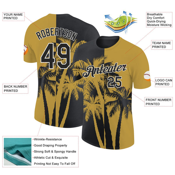 Custom Old Gold Black-White Hawaii Tropical Coastal Palm Trees Performance T-Shirt alternate