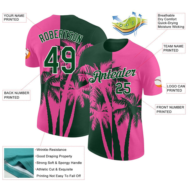 Custom Pink Green-White Hawaii Tropical Coastal Palm Trees Performance T-Shirt alternate