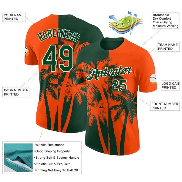 Custom Orange Green-White Hawaii Tropical Coastal Palm Trees Performance T-Shirt alternate