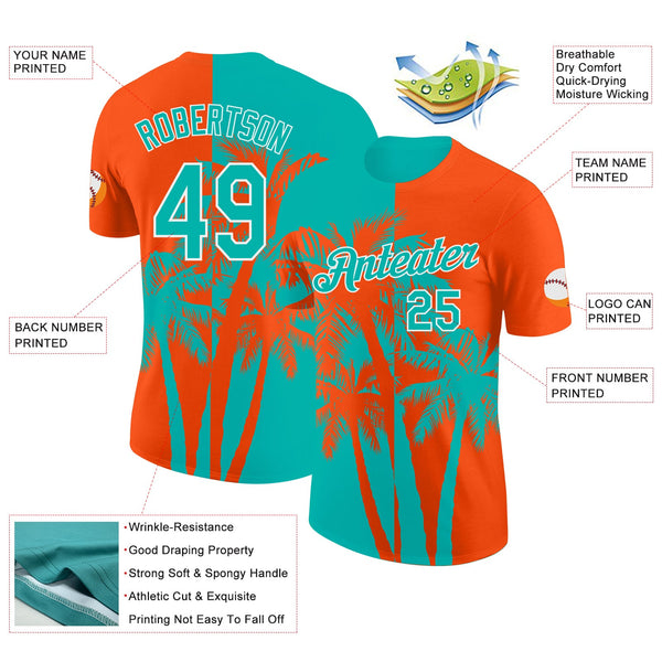 Custom Orange Aqua-White Hawaii Tropical Coastal Palm Trees Performance T-Shirt alternate