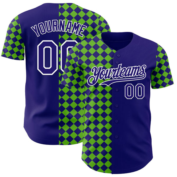 Custom Dark Purple Green-White Geometric Diamond Grid Rhombus Authentic Baseball Jersey