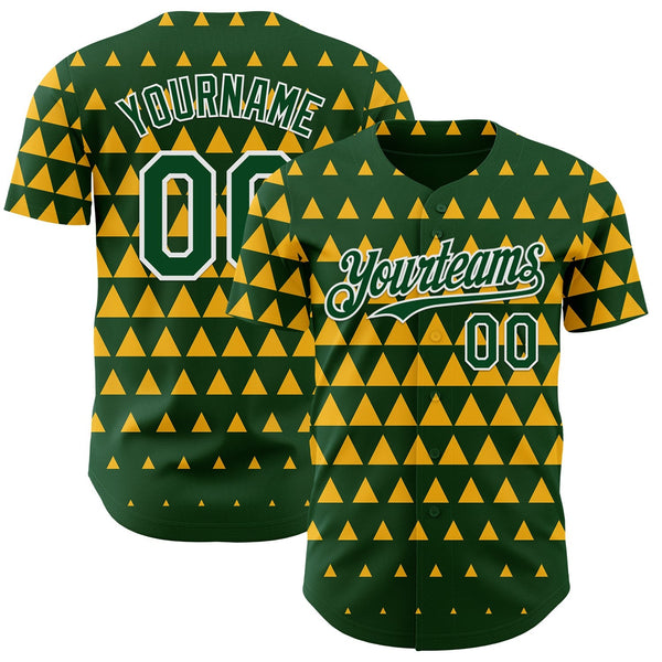 Custom Green Gold-White Geometric Diamond Grid Rhombus Authentic Baseball Jersey