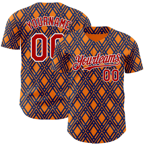 Custom Orange Red Blue-White Geometric Diamond Grid Rhombus Authentic Baseball Jersey