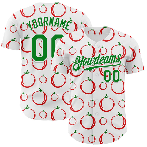Custom White-Grass Green Foodie Tomato Authentic Baseball Jersey
