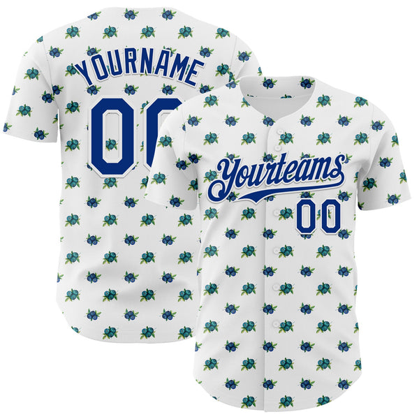Custom White-Royal Foodie Blueberry Authentic Baseball Jersey