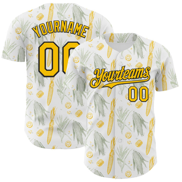 Custom White Yellow-Black Foodie Corn Authentic Baseball Jersey