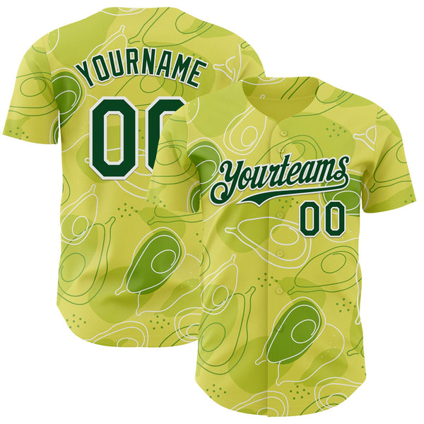 Custom Green-White Foodie Avocado Authentic Baseball Jersey