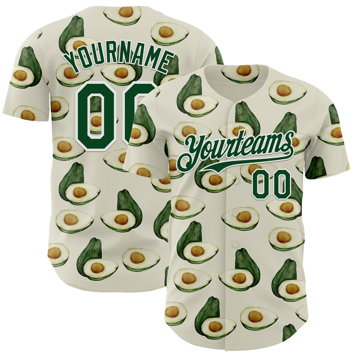 Custom Cream Green-White Foodie Avocado Authentic Baseball Jersey