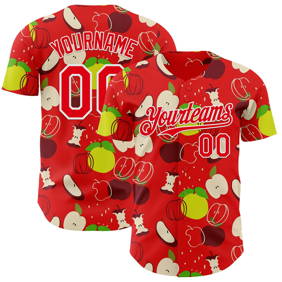 Custom Fire Red-White Foodie Apples & Pears Authentic Baseball Jersey