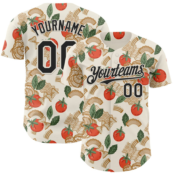 Custom Cream-Black Foodie Tomato Pasta Authentic Baseball Jersey