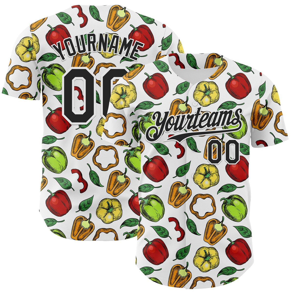 Custom White-Black Foodie Bell Pepper Authentic Baseball Jersey