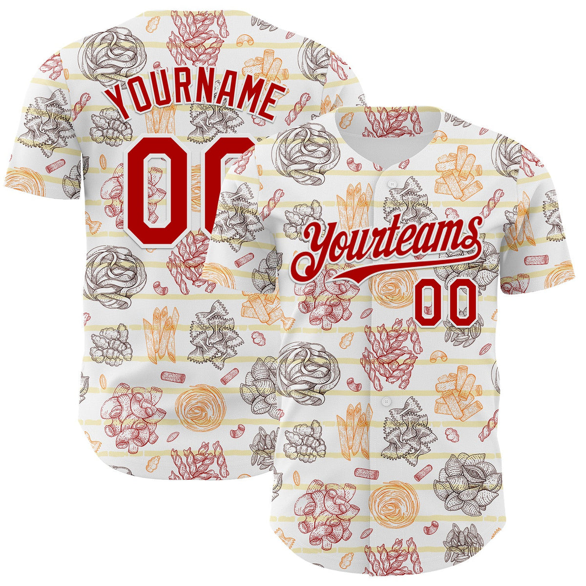 Custom White-Red Foodie Pasta Spaghetti & Macaroni Authentic Baseball Jersey