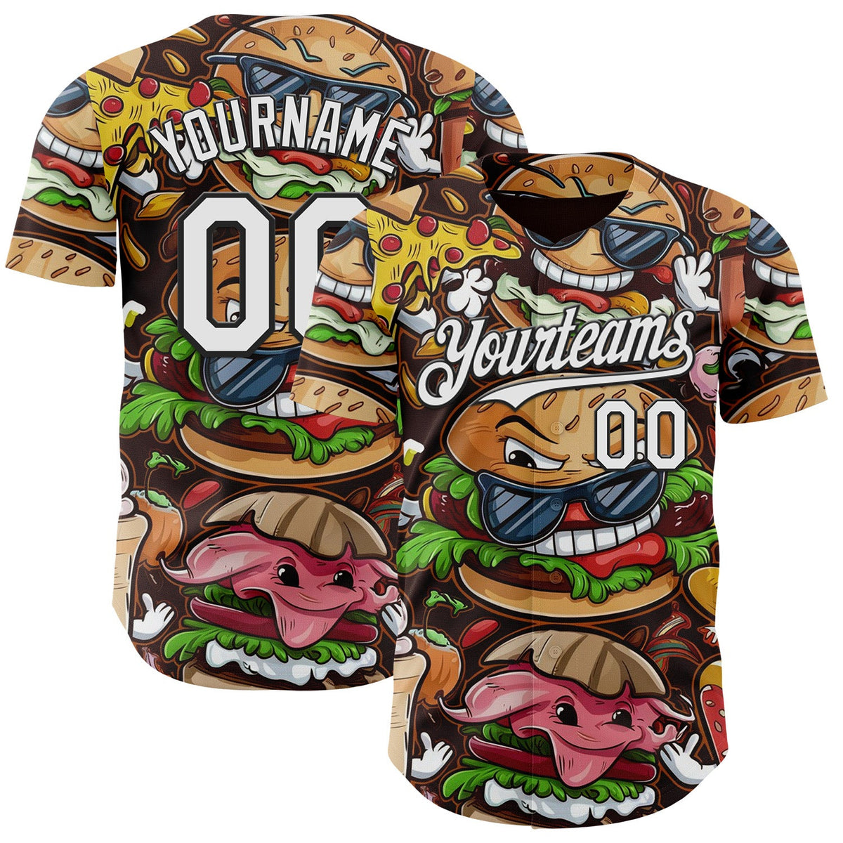 Custom Black-White Foodie Fast Food Hamburger Authentic Baseball Jersey