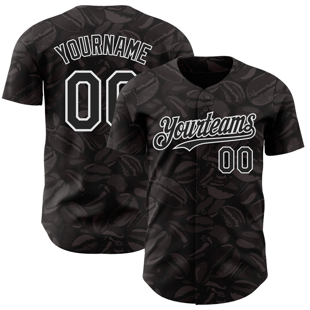 Custom Black-White Foodie Coffee Beans Authentic Baseball Jersey