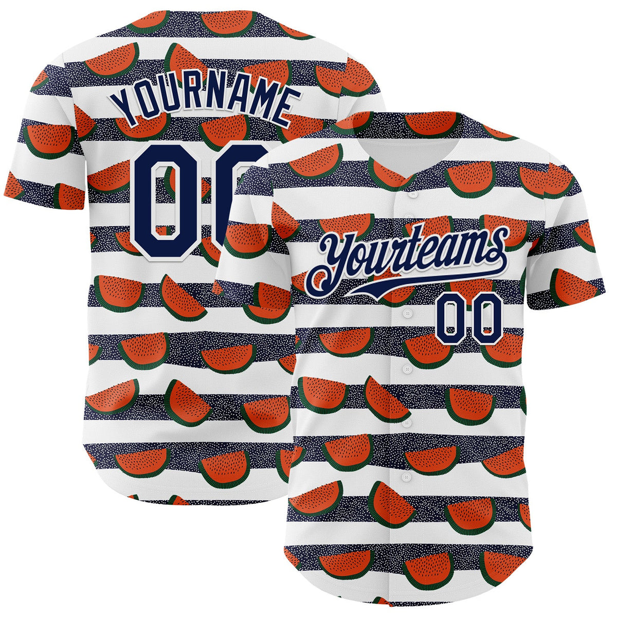 Custom White-Navy Foodie Watermelon Authentic Baseball Jersey