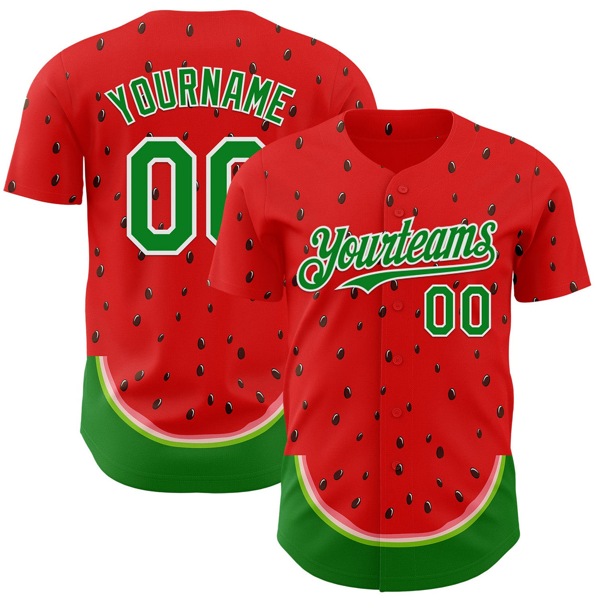 Custom Red Grass Green-White Foodie Watermelon Authentic Baseball Jersey