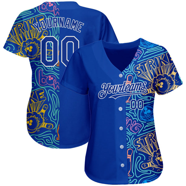 Custom Royal White 3D Pattern Design Bowling Authentic Baseball Jersey alternate
