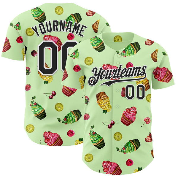 Custom Green Black-White Foodie Cake Ice Cream Authentic Baseball Jersey