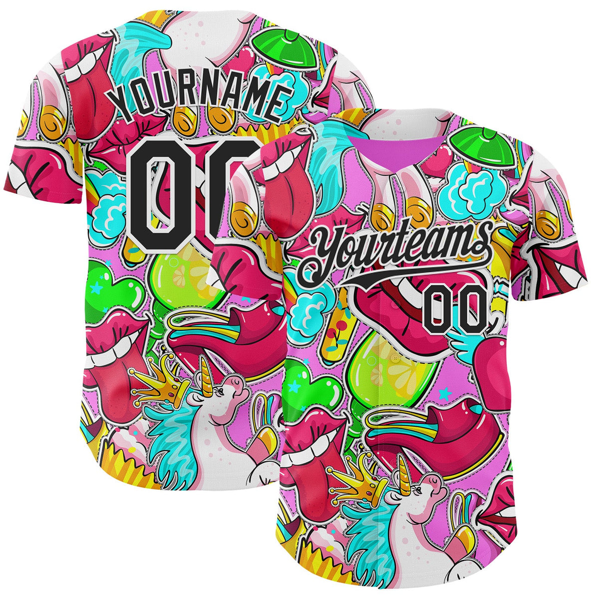 Custom Pink Black-White Foodie Cake Ice Cream Authentic Baseball Jersey