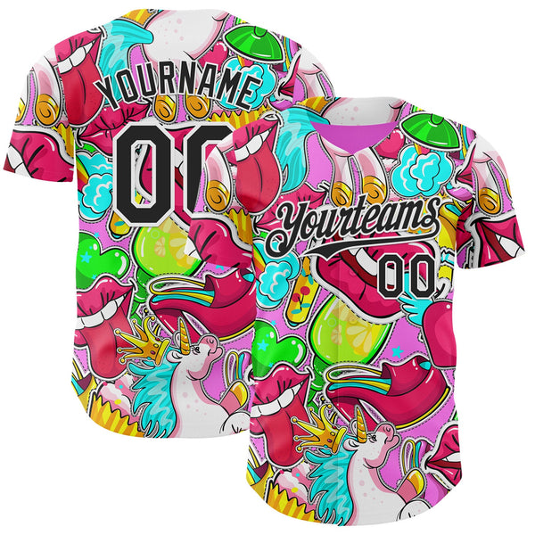 Custom Pink Black-White Foodie Cake Ice Cream Authentic Baseball Jersey