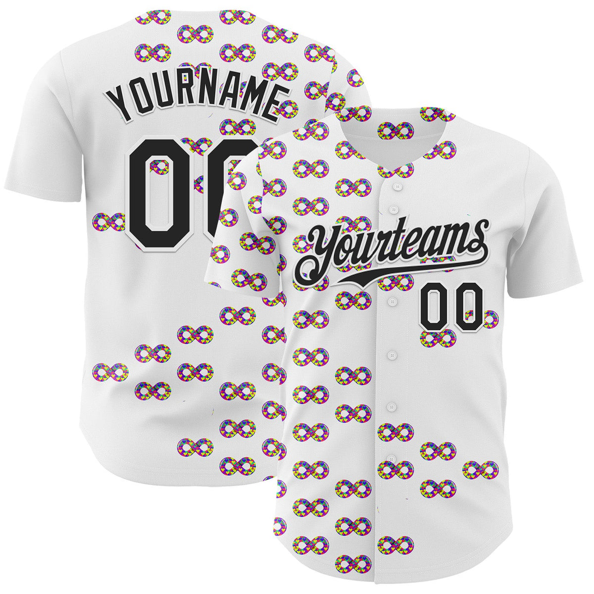 Custom White-Black Autism Acceptance Puzzle Infinity Authentic Baseball Jersey