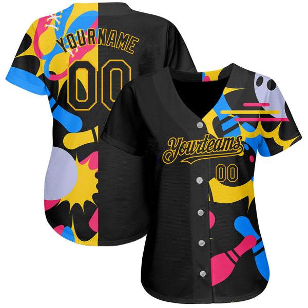 Custom Black Yellow 3D Pattern Design Bowling Authentic Baseball Jersey alternate