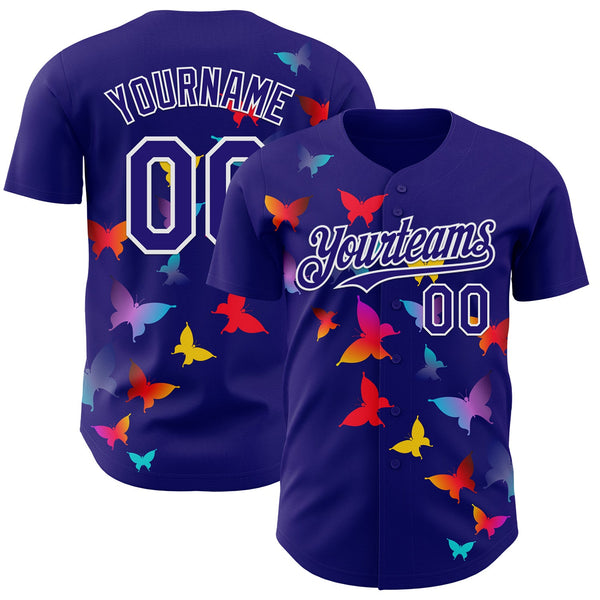 Custom Dark Purple-White Autism Awareness Support Puzzle Infinity Butterfly Authentic Baseball Jersey
