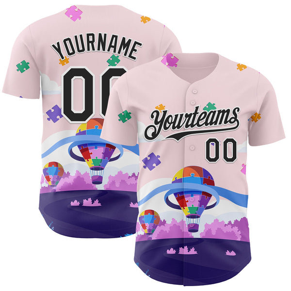 Custom Pink Black-White Autism Awareness Puzzle Infinity Authentic Baseball Jersey