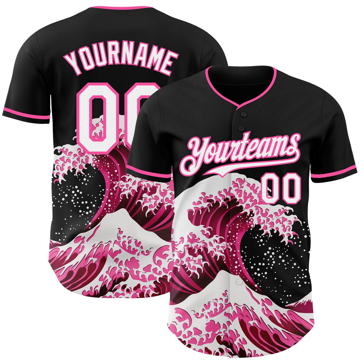 Custom Black White-Pink Japanese Wave Authentic Baseball Jersey