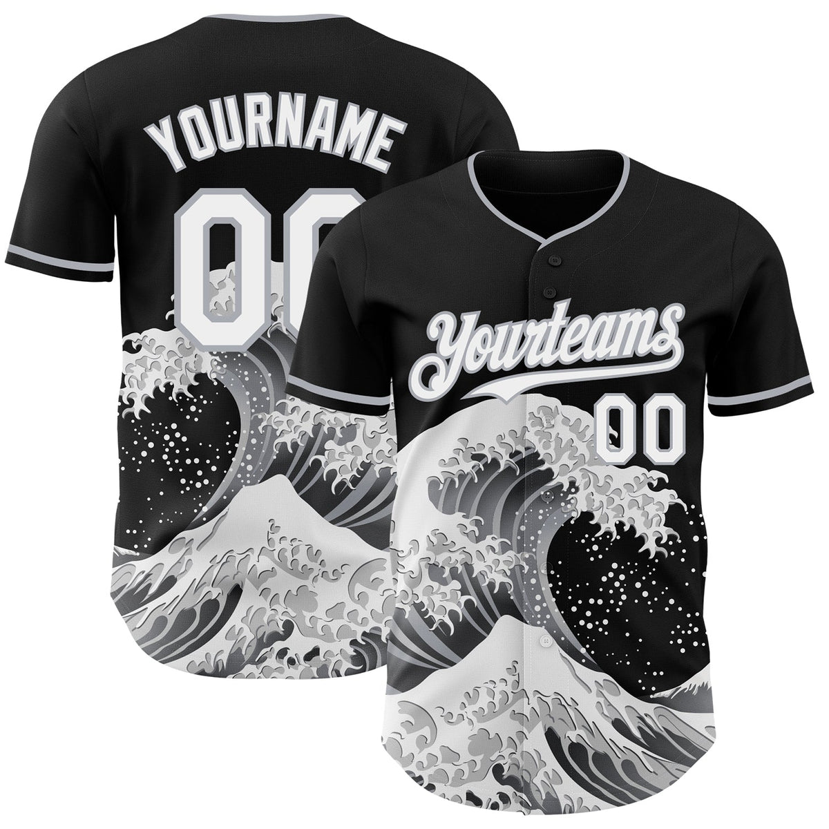 Custom Black White-Gray Japanese Wave Authentic Baseball Jersey
