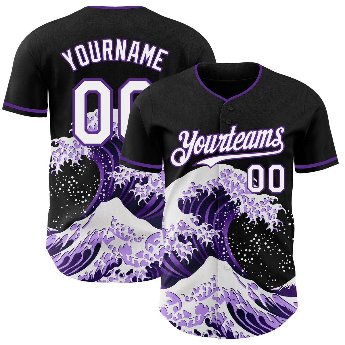 Custom Black White-Purple Japanese Wave Authentic Baseball Jersey