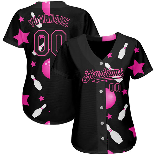 Custom Black Pink 3D Pattern Design Bowling Authentic Baseball Jersey alternate