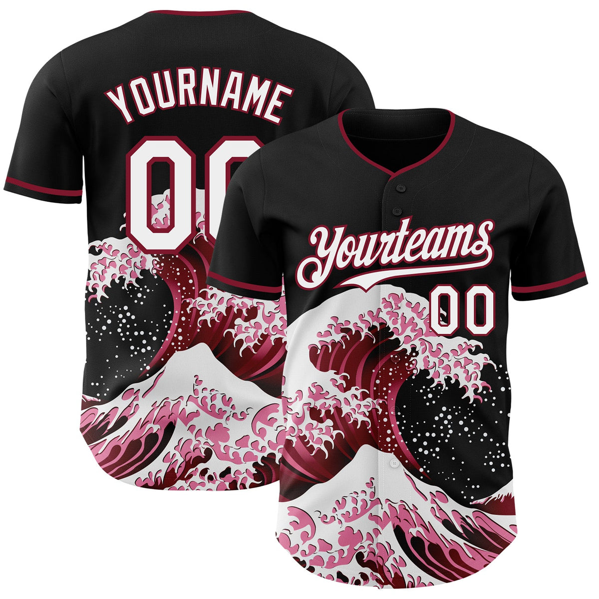 Custom Black White-Crimson Japanese Wave Authentic Baseball Jersey