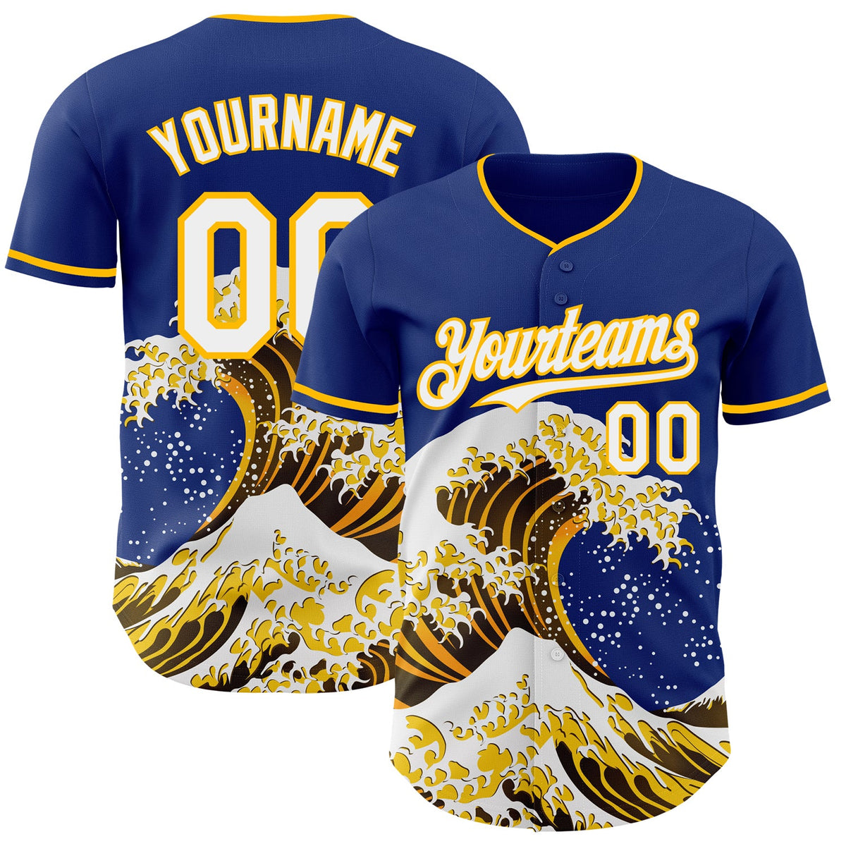 Custom Royal White-Gold Japanese Wave Authentic Baseball Jersey