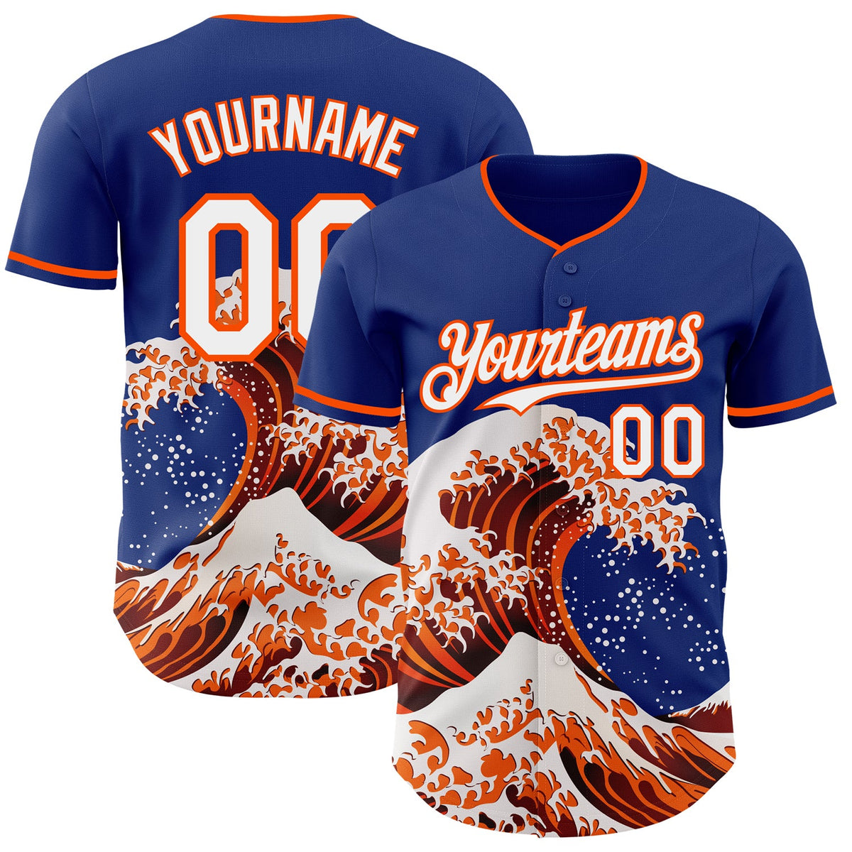 Custom Royal White-Orange Japanese Wave Authentic Baseball Jersey