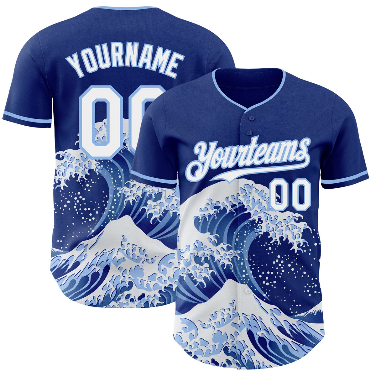 Custom Royal White-Light Blue Japanese Wave Authentic Baseball Jersey