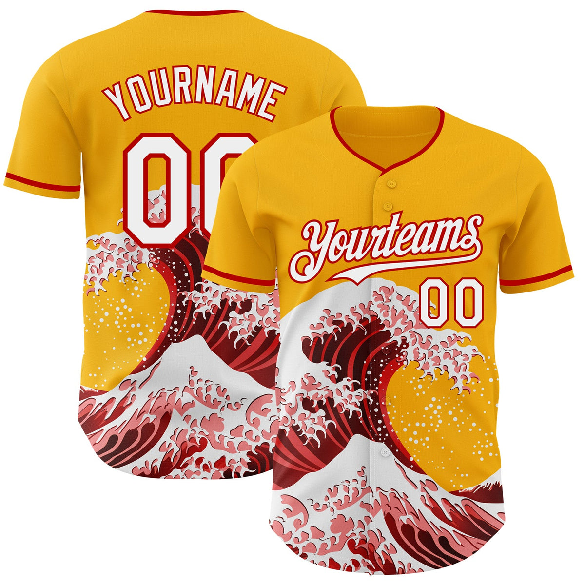 Custom Gold White-Red Japanese Wave Authentic Baseball Jersey