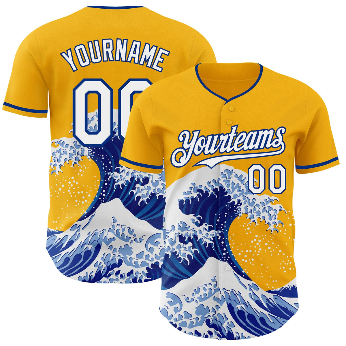 Custom Gold White-Royal Japanese Wave Authentic Baseball Jersey