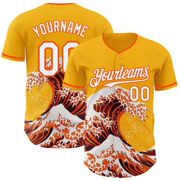 Custom Gold White-Orange Japanese Wave Authentic Baseball Jersey