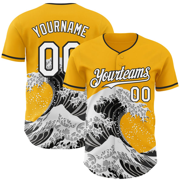 Custom Gold White-Black Japanese Wave Authentic Baseball Jersey