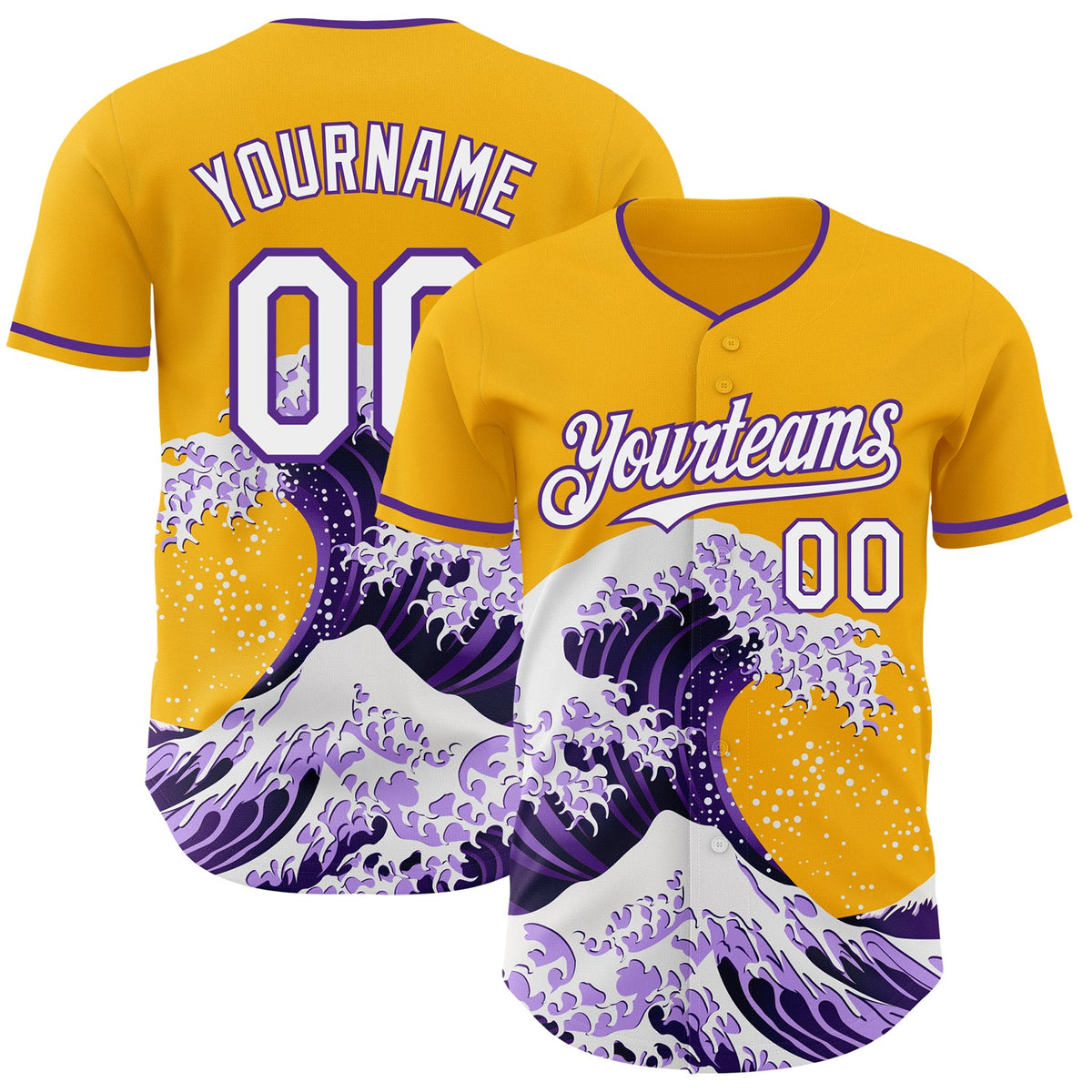 Custom Gold White-Purple Japanese Wave Authentic Baseball Jersey