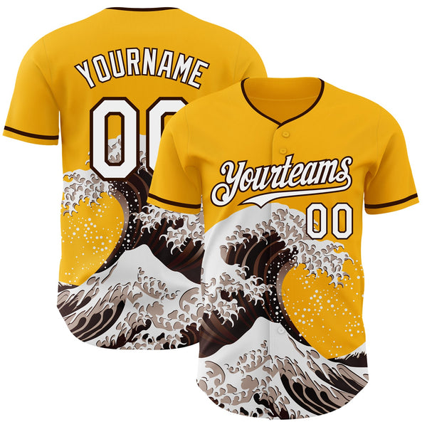 Custom Gold White-Brown Japanese Wave Authentic Baseball Jersey