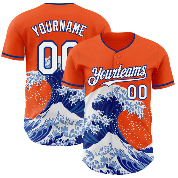 Custom Orange White-Royal Japanese Wave Authentic Baseball Jersey