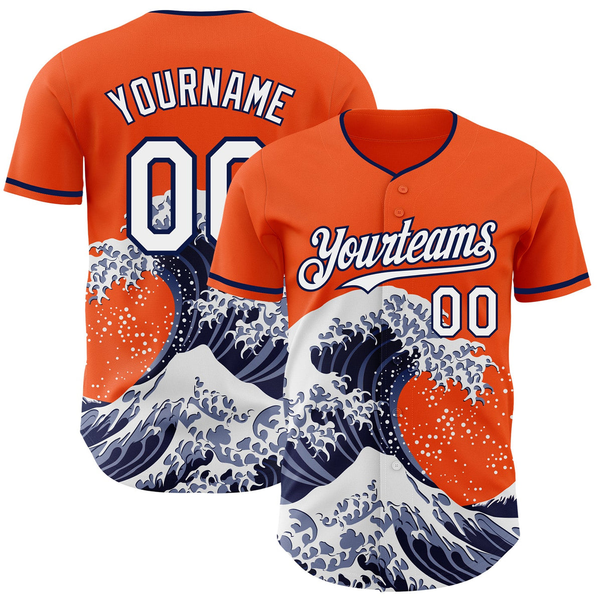 Custom Orange White-Navy Japanese Wave Authentic Baseball Jersey