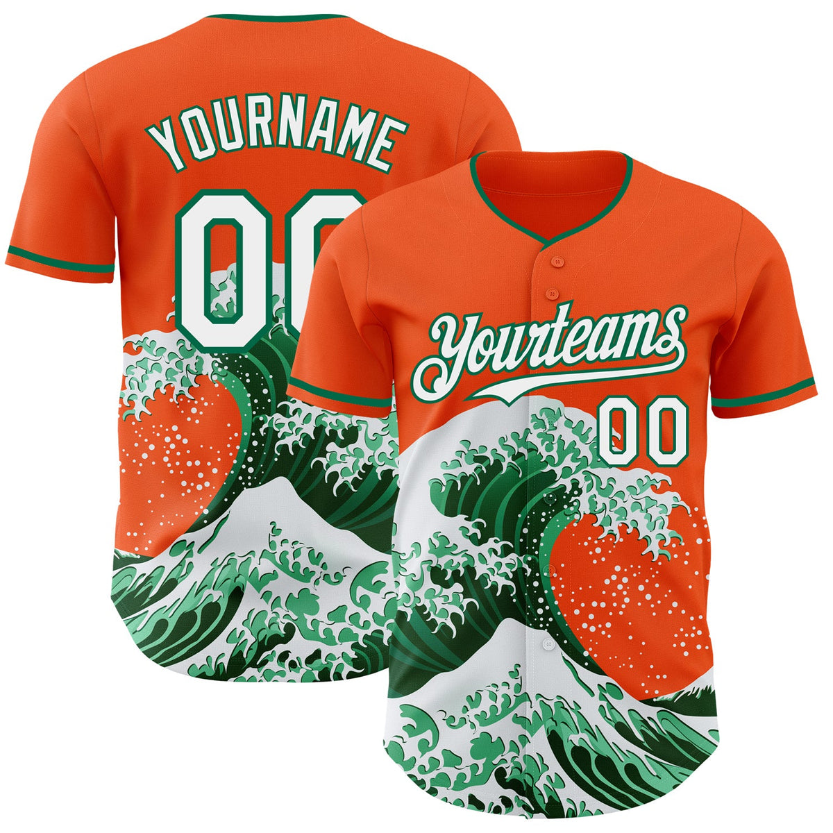 Custom Orange White-Kelly Green Japanese Wave Authentic Baseball Jersey