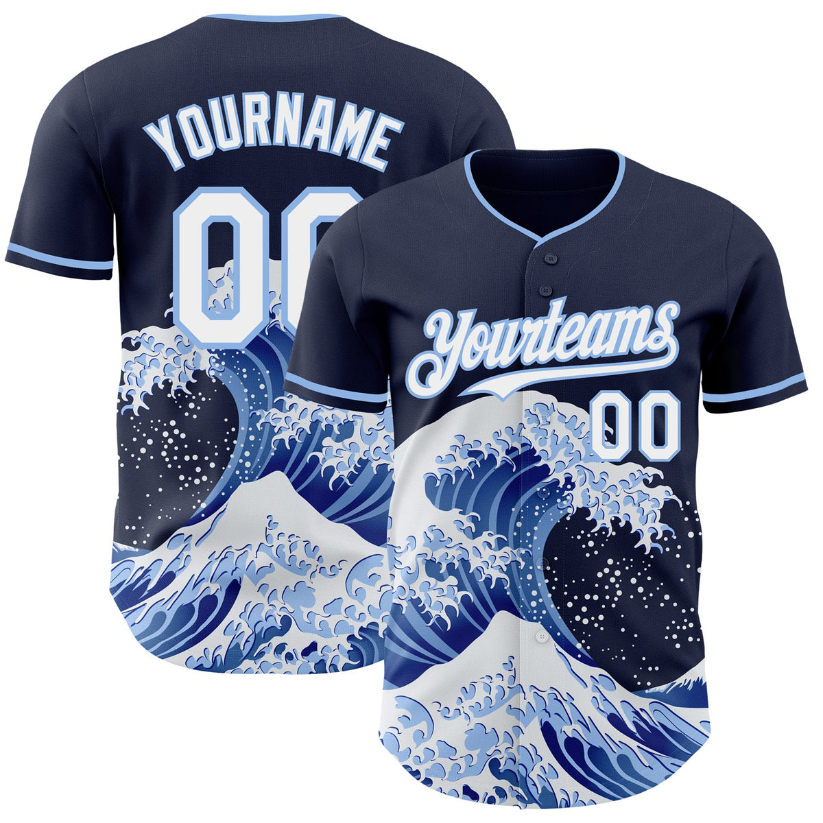 Custom Navy White-Light Blue Japanese Wave Authentic Baseball Jersey